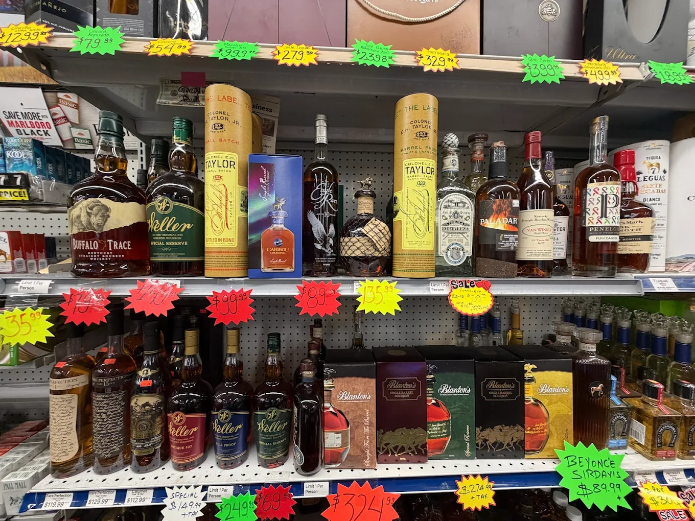 Whiskey, bourbon and premium spirits aisle
